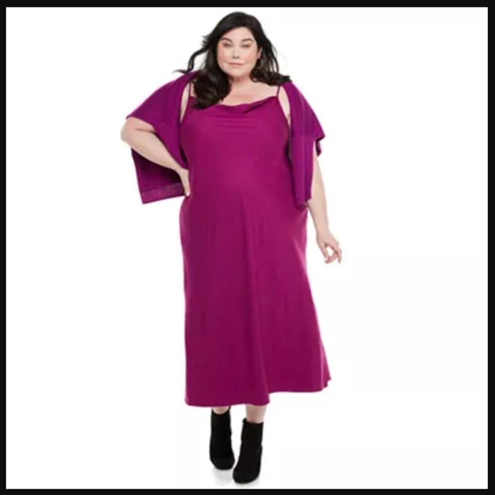 Romantic satin slip dress EVRI Plus Size 2X purple patterned